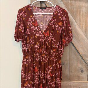 Madewell Faux Cross-Wrap Dress with Butterfly Floral Print – Size 12